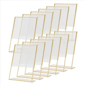 12PCS Gold Frame Acrylic Sign Holder Wedding Table Number Holder Slanted Menu Double Sided Stand, 4X6Inch Vertical