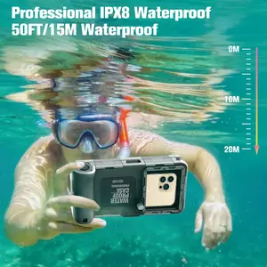 Underwater Snorkeling Diving Phone Case for iPhone 16/15/14/13/12/11 Pro Max/XS/X Galaxy S24/S23/S22/S21 50 feet/15 meters IP68 Waterproof Cover with Ventilation Holes for Diving and Snorkeling