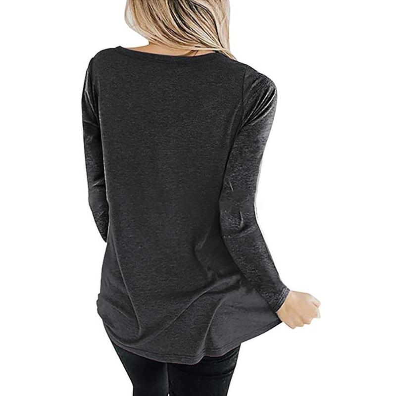 Women's Elegant Long Sleeve T-Shirts Loose Fit Criss Cross V Neck Blouse, Comfortable Plain Tunic Top for Fall and Winter Office Wear