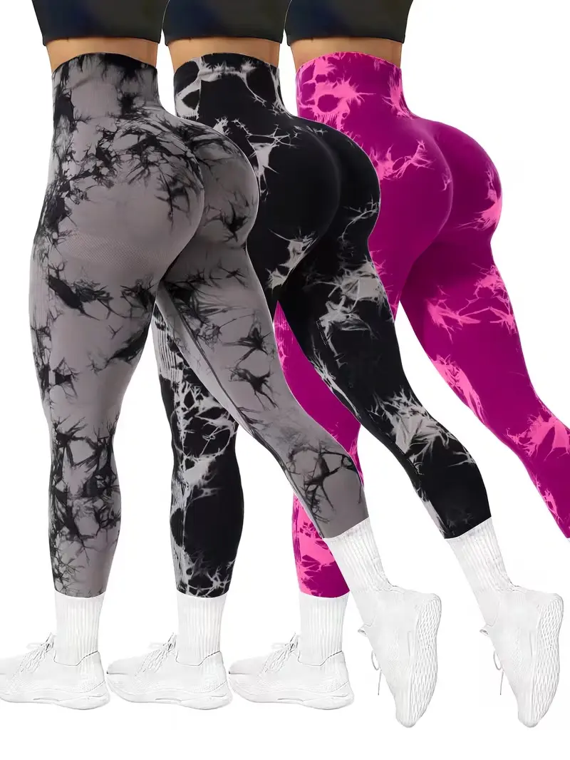 Tie Dye Seamless High Waisted Workout Leggings for Women Scrunch Butt Lifting Yoga Gym Athletic Pants