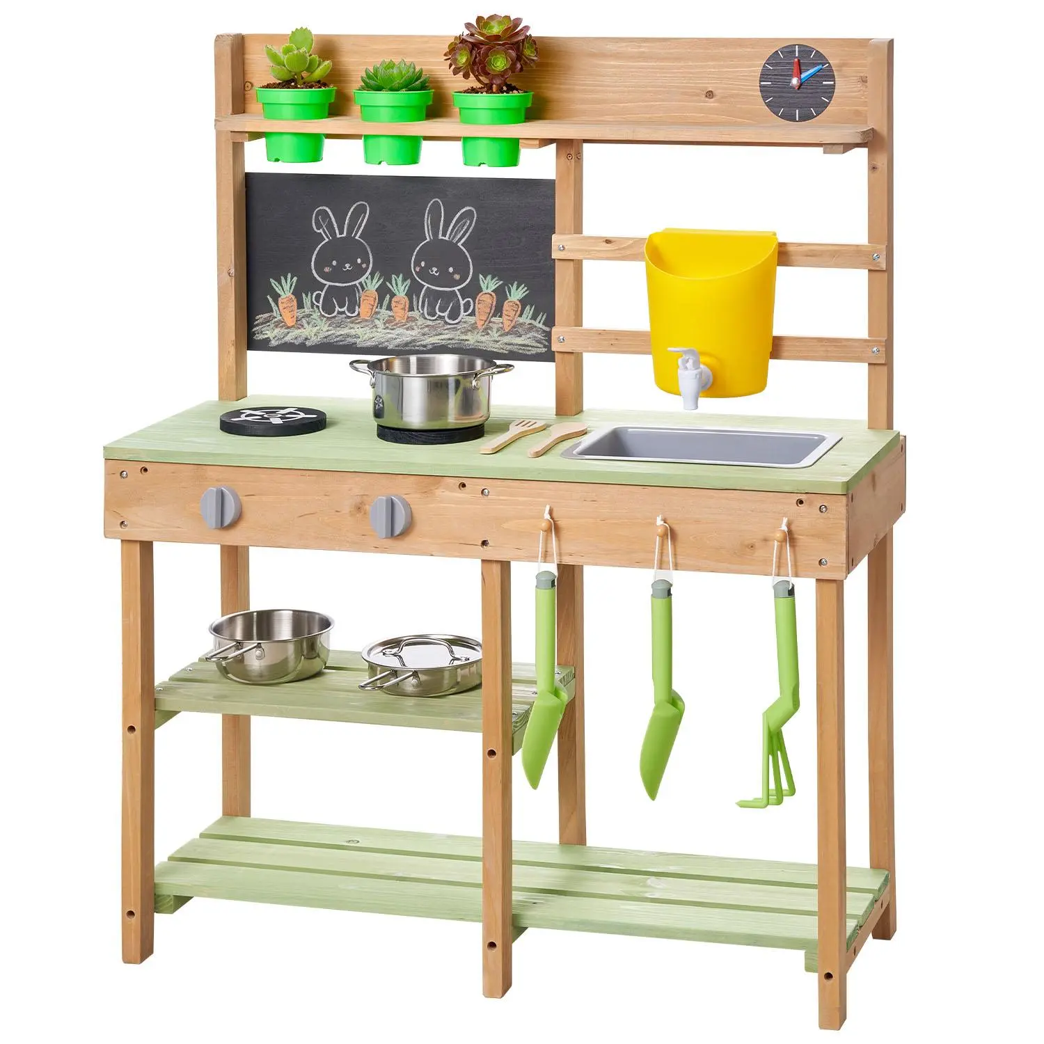 【SummerFinds】VEVOR Mud Kitchen, Outdoor Mud Kitchen for Kids, Wood Outdoor Play Kitchens with Stoves, Tank, Sink, Planting Shovels, Spatulas, Box, Cookware Pots and Accessories, Wooden Play Kitchens for Home, Lawn