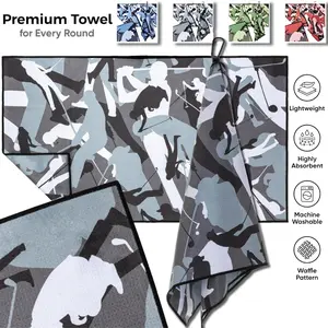 Funny Golf Towel for Men - Camo Microfiber Waffle Weave Golf Bag Towel with Carabiner Clip - Quick Dry Absorbent Club Cleaner - Cool Golf Gifts for Dad, Husband & Golfers (34x20)