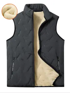 Men's Fall Winter Ultrasound Waistcoat Vest Gilet, Plain Fleece Lined Warm Fitted Casual Stand Collar Top, Comfortable for Daily Outings & Outdoor Activities