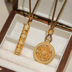 Ancient method sand gold eight treasure compass vajra portable buddha pendant necklace women's accessories summersweater chain long jewelry