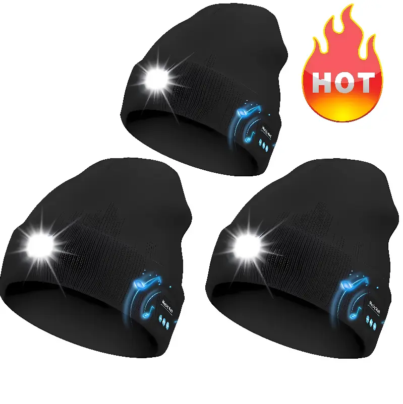3-in-1 Bluetooth Light-Up Acrylic Beanie - LED Lighting, Built-in Speaker, Bluetooth Audio, Microphone, USB Rechargeable Warm Winter Hat, 1 Size Fits Most, Festive Party Gift for Boyfriend (Birthday, Christmas, Bonfire Use)