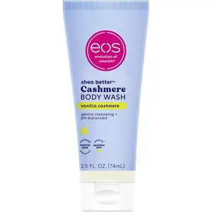 eos Travel Size Vanilla Cashmere Body Wash - 2.5 fl oz Body Care Cleanser, Hydrating, Moisturizing, Mini Toiletries, Shea Butter, Cocoa, Smooth Gel