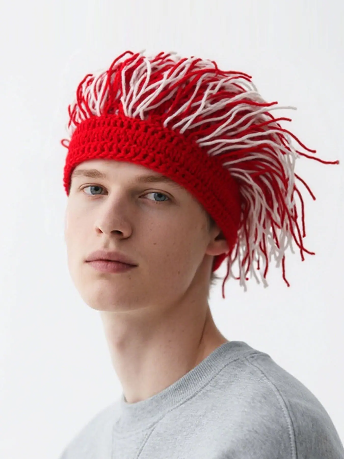 1pc Unisex Knitted Polyester Beanie with Dreadlocks - Elastic Hip-Hop Party Cap, Warm Winter Hat with Colorful Stripe Design, No Feathers, Hand Washable