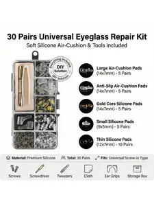 Eyeglass Nose Pads Kit, Upgraded Ultra-Soft Silicone Air Cushion Pads, Anti-Slip Screw-In Glasses Repair Set, Free Tools & Accessories