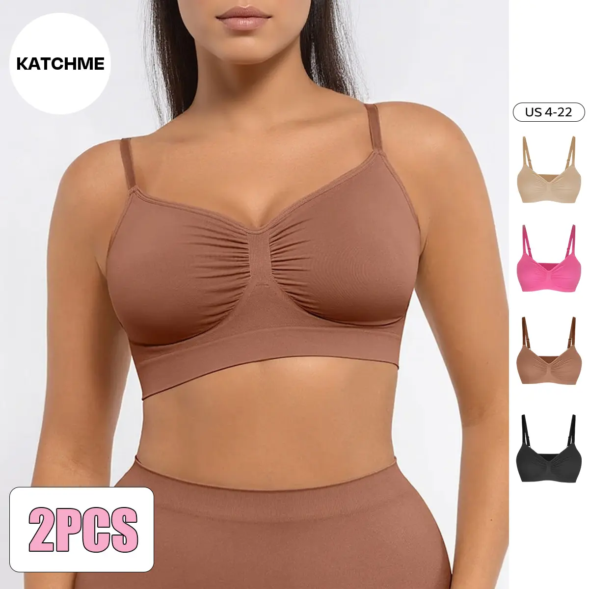 Katch Me Cozy Women's Versatile Non-Wired Full Cup Push-Up Bra, Solid Adjustable Spaghetti Strap Soft Breathable Wirefree Bra, Minimalist Comfort Bralette