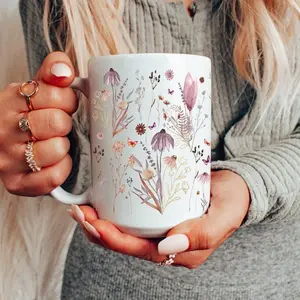 [Sale Up To 40% + Freeship]  Boho Wildflowers Cottagecore Coffee Mug, Pressed Flowers Mug, Pastel Floral Nature Mug, Wildflower Tea Cup, Flower Garden Lover,Gift for Her