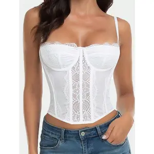 1 pc lace bustier corset top for women — sexy going-out party club top with buckle; everyday shapewear compression