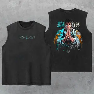 Demon Slayer Gyomei Himejima The Stone Hashira Washed Tank Top, Gym Essential, Vintage Casual Crewneck Short Sleeves Menswear T-shirts Classic Cotton Fabric Streetwear