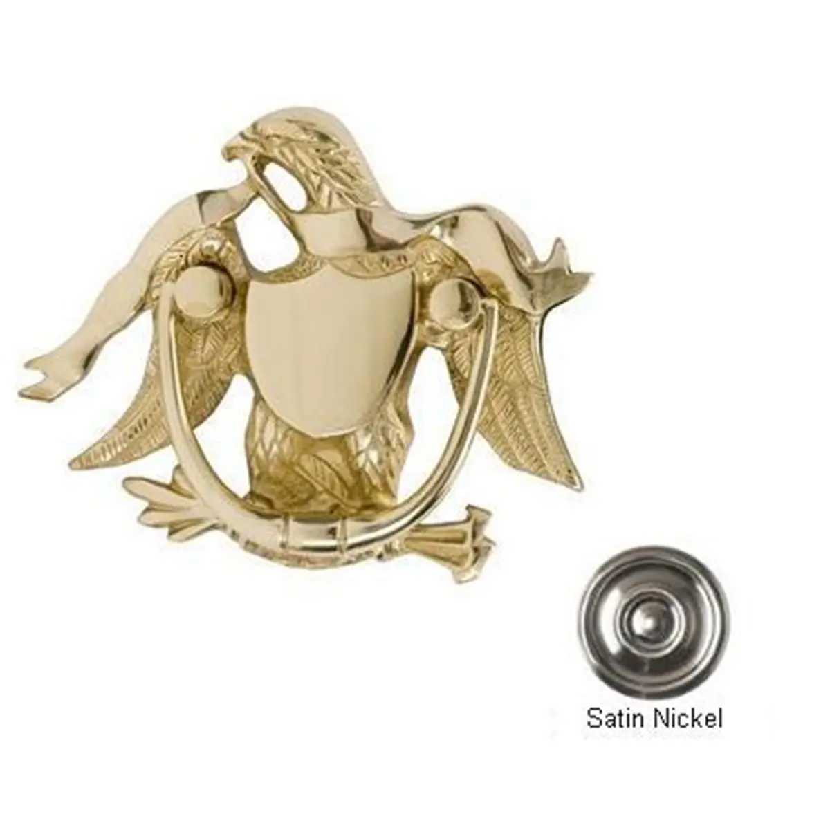 Brass Accents Eagle Door Knocker, 5.87 in Satin Nickel, Classic American Design, Personalized Engraving Option, Ideal for US Pride, Home Improvement Door Hardware Knockers