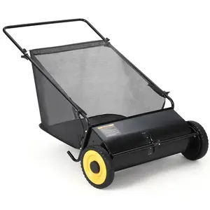 26 inch heavy-duty push lawn sweeper -4 rotating brushes, steel frame, 7 cubic feet adjustable height push - efficiently collects grass, leaves, and yard clutter
