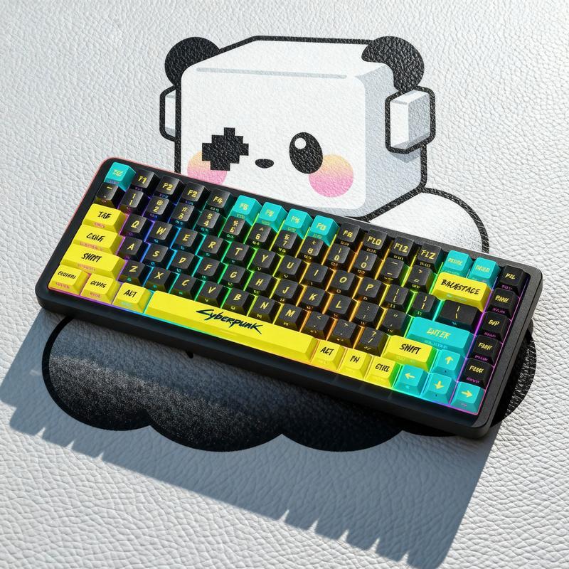 Cyberpunk Theme Keycap, 1 Set 129 Keys OEM Height PBT+PC Material Side Engraving Light Transmission Process Keycap, Universal Gaming Keyboard Keycap, RGB Backlight Keycap