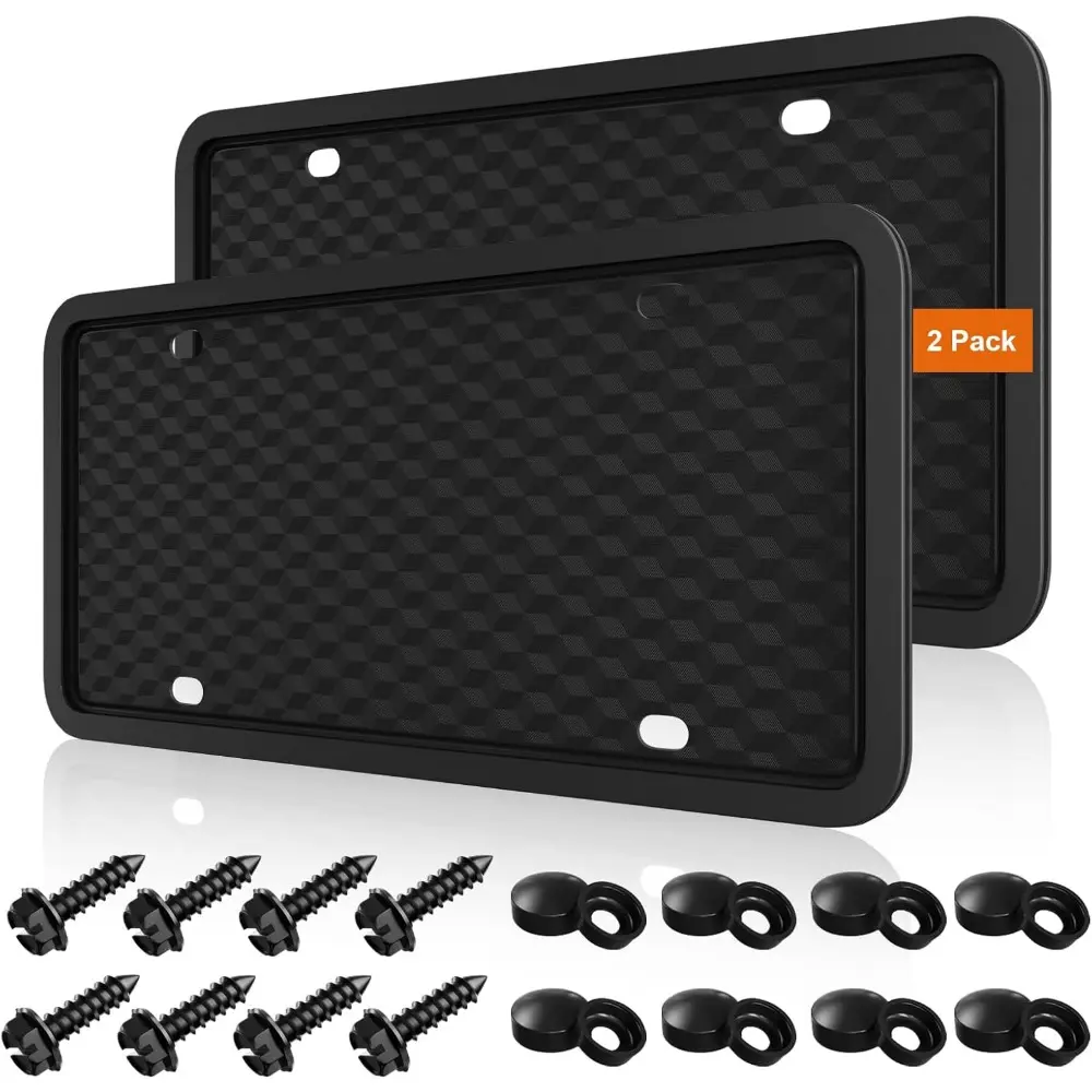 License Plate Frames Holder, 2 Pack License Plate Covers, Universal US Front & Rear Truck Frame Bracket Protector Mounting Kit Accessories For Car