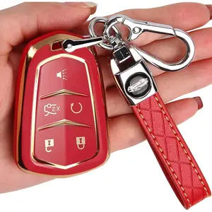 for Cadillac Key Fob Cover - Key Fob Cover Case Holder for 2015-2019 Cadillac Escalade CTS SRX XT5 ATS STS CT6 Superior Soft TPU 360 Degree Full Protection (Red)