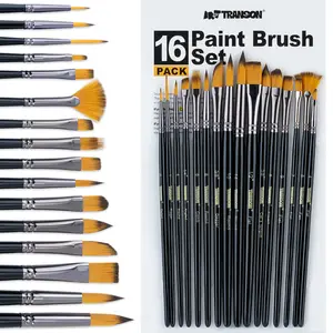 Transon 16 pcs Artist Paint Brush Set Versatile for Acrylic Painting Watercolor Painting Gouache Painting Black Color
