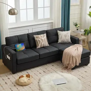 TYBOATLE 88" W Black Faux Leather Sofa Couch L Shaped Sectional Couches for Living Room, Comfy Modular Convertible Sofas w/USB, Home Office Sofa Set with Chaise for Bedroom Small Space