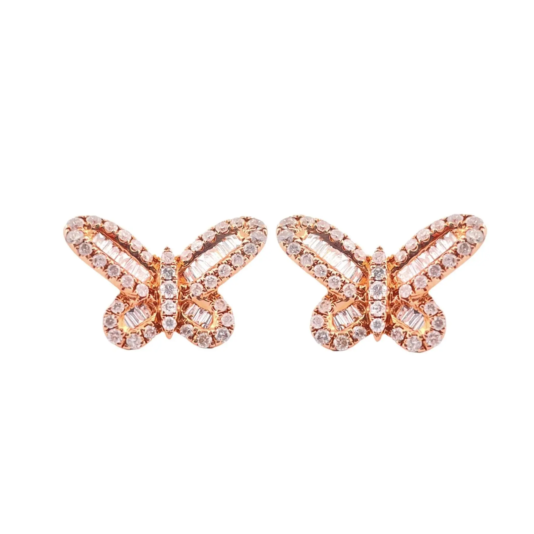 Gorgeous 14K Rose Gold Natural Diamond Butterfly Earrings