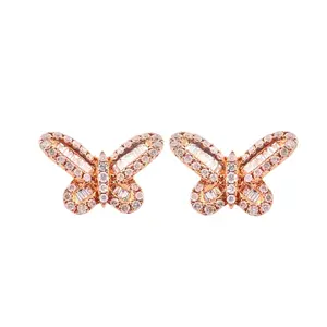 Gorgeous 14K Rose Gold Natural Diamond Butterfly Earrings