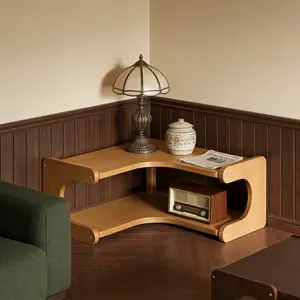 1 Piece Multi-layer Bamboo Corner Shelf Corner Desktop Organizer Multi-layer Storage Rack Easy to Clean for Plants, Books, and Stationery Storage, Desktop Stand, Plant Stand (DM021-8908)