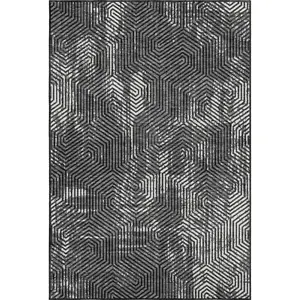 HomeRoots 672469 9x12 ft. Black & Ivory Geometric Transitional Washable Machine-Made Rectangular Area Rug with UV Protection, Black-and-White Area Rugs, Rectangular Area Rugs