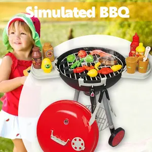 Simulated BBQ Children's Interactive Kitchen Toy Grill Set with Sound and Lighting for Boys and Girls Aged 3+ Safe Imaginative Play Cooking Game Wooden