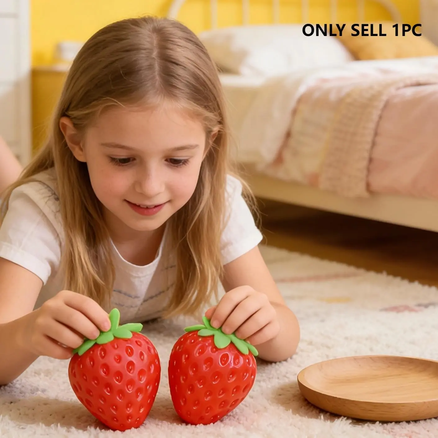 Toymendous Squeeze Strawberry, Extra Large 5" Squishy Stress Ball, Fruity Fidget Toy for Stress Relief, Safe & Durable Non-Toxic Material
