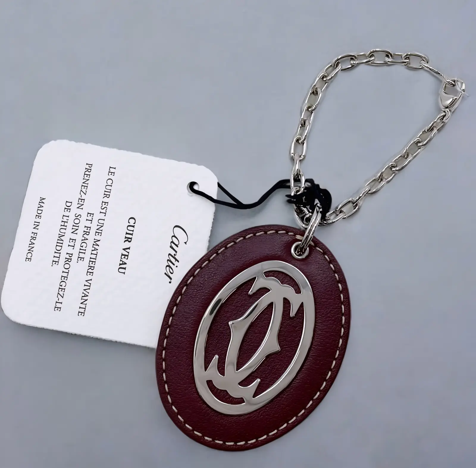Pre-owned Cartier As Seen On Screen As Seen On Screen M337 Leather Charm Keychain Bordeaux ️ $499