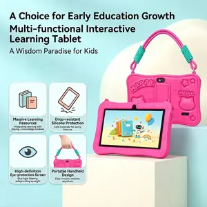 New 7-inch children's tablet, Touchscreen tablet, Android 13 4GB RAM 64GB ROM shock-absorbing silicone protective cover hanging rope handheld can support back shell, parents can control educational learning software, Toddler Tablets, Portable Tablet