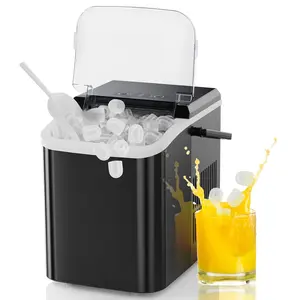 Ice Makers Countertop with Handle, Portable Ice Machine, 9 Bullet Cubes in 6 Mins, 26lbs in 24Hrs, Auto-Cleaning, with Basket and Scoop, for Home, Kitchen, RV, Camping