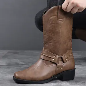 Men’s Western Cowboy Boots – Vintage Leather Mid-Calf Boots