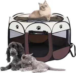 Kitten Enclosure Indoor/Outdoor Dog Enclosure Cat Delivery House with Detachable Top Foldable Cat Pen with Carrying Case No Assembly Required Dog/Cat Pet Tent Brown