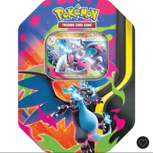 Pokemon Mega Charizard X Trading Card Game Tin - Officially Licensed Collectible Card Game Tin for Pokemon Fans