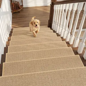 Amoami Beige Non Slip Stair Treads, 15PCS Carpet Stair Runners for Wooden Steps, Rubber Backing Safety Stair Mats for Kids and Dogs, Washable Residue Free Stair Mats