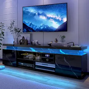 LED TV Stand for 75/85/95 Inch TV,66/73/83 Inch Modern Gaming TV Stand with Power Outlet, High Gloss TV Console Entertainment Center with Storage for Living Room, Bedroom Table Furniture