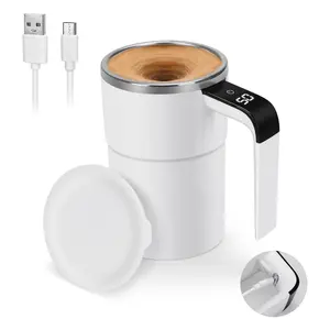 12oz Rechargeable Automatic Stirring  Coffee Mug  SUS 304 Stainless Steel Inner PP Shell LED Temperature Display for Family Office Festive Gifts   Automatic Stirring Cup Digital Tumbler Drinkware