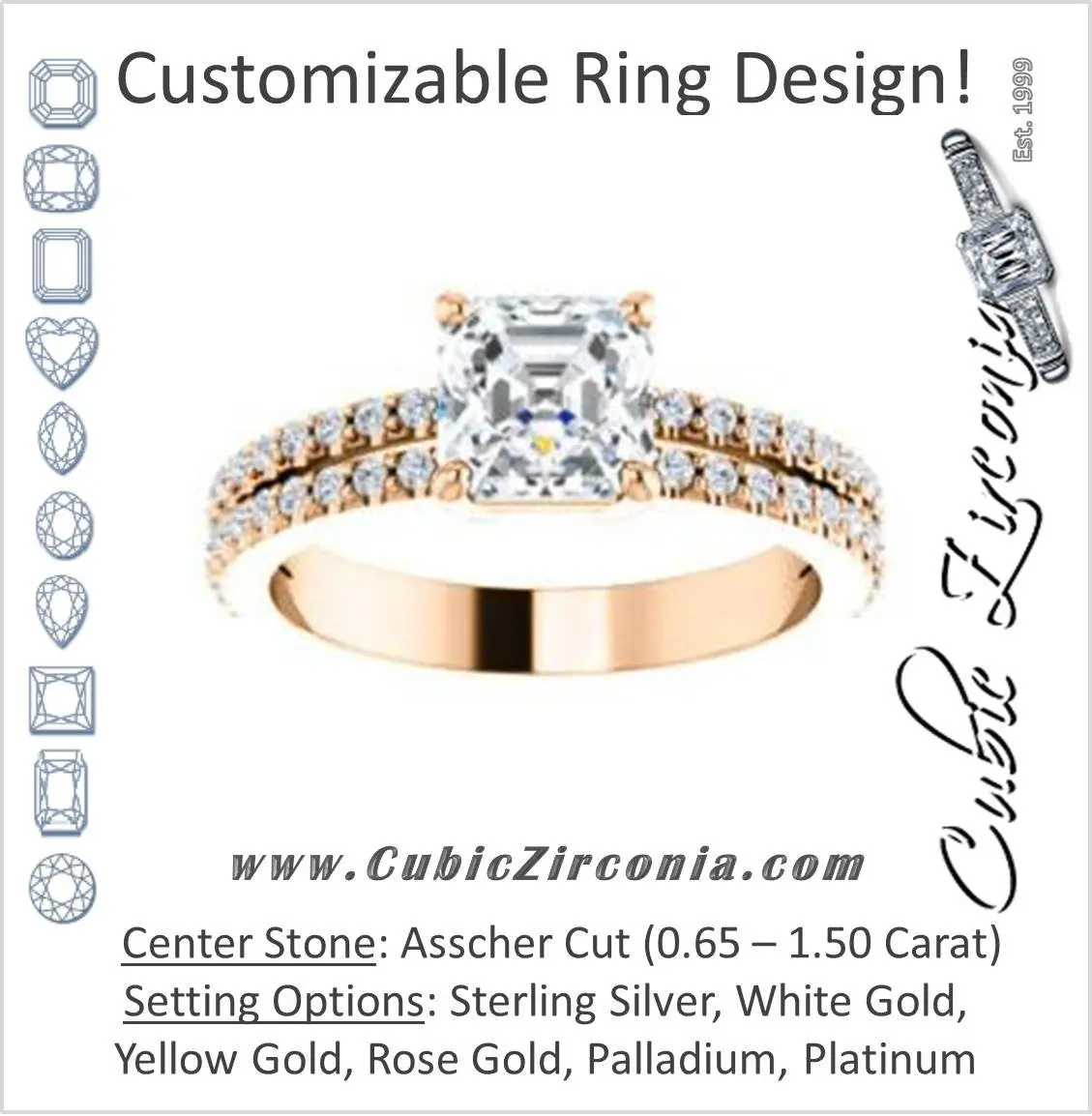Cubic Zirconia Engagement Ring- The Kathryn (Customizable Asscher with Split Band & Round Pave Accents)