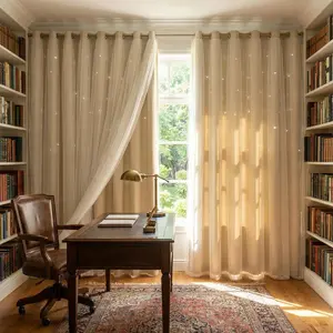 1pc Studio Apartment Privacy Protect Star Cutout Blackout Curtains Room Divider [Color] High Blackout Thermal Insulated Same Color Both Sides Double Layer