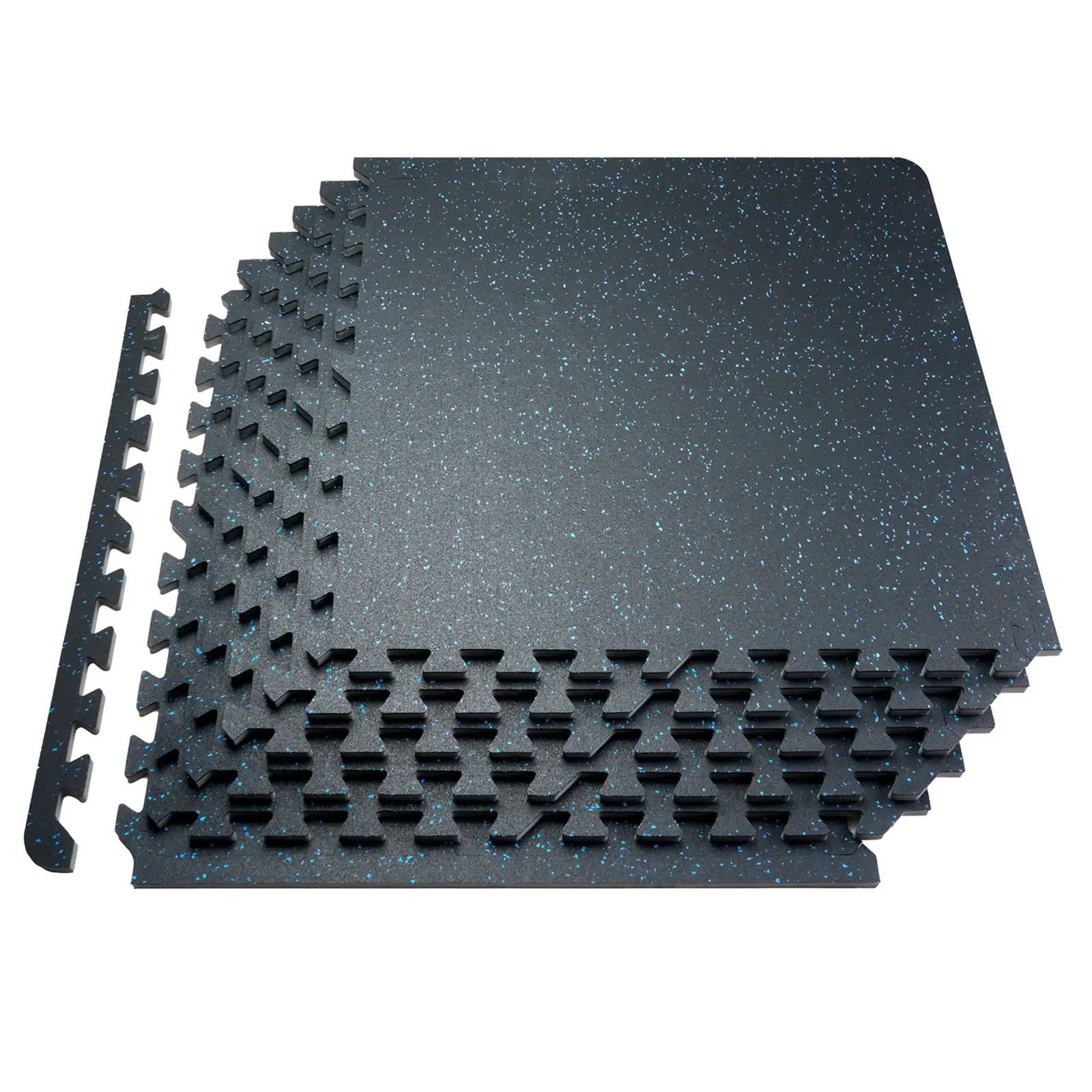 6-Piece 0.56-Inch Thick Interlocking Gym Floor Mats, 24 X 24-Inch EVA Foam and Rubber Top Tiles, 24 Sq Ft Coverage, Waterproof Puzzle Flooring for Home Gym, Garage or Basement, Black and Blue