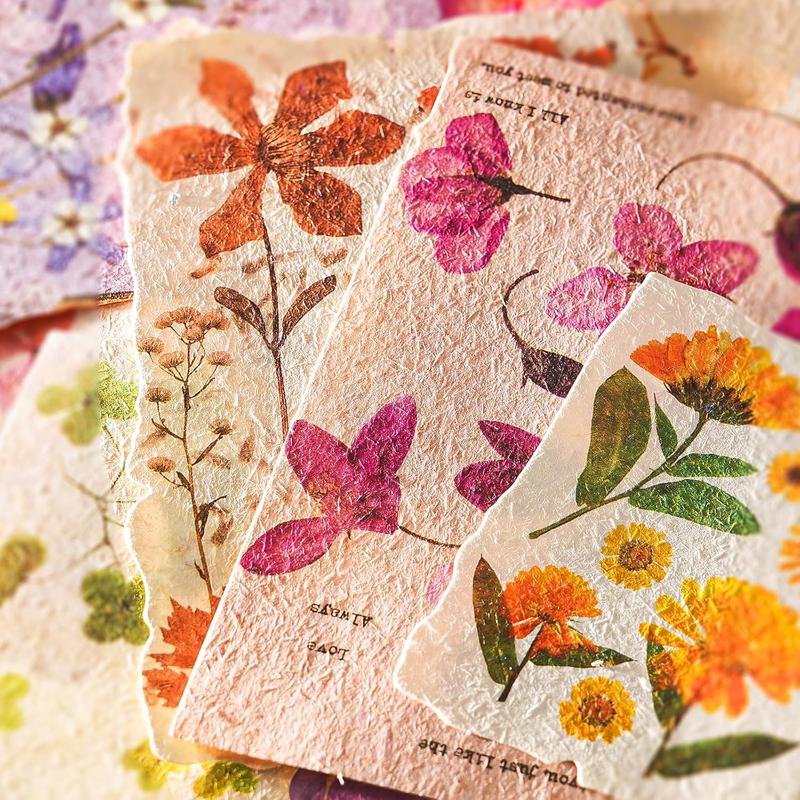 120 Pcs Scrapbook Paper  4 Floral Embossed TexturedRice Craft Paper Assorted Special Cards paper Mix for Scrapbooking Junk Journal Journaling Supplies Planner Bullet Collage