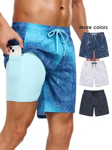2 in 1 Men's 7 Inch Swim Shorts with Compression Liner, Quick Dry Beach Swimwear with Drawstring & Pockets for Holiday Use