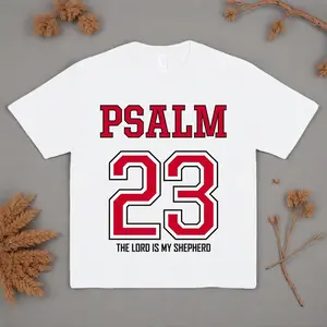 Women's 100% Cotton Casual T-Shirt with Psalm 23 Print Round Neck Short Sleeve All-Season Comfort Perfect for Outdoor Activities & Holiday Gifts Outdoor Apparel Printed Crewneck Womenswear Sweatshirt