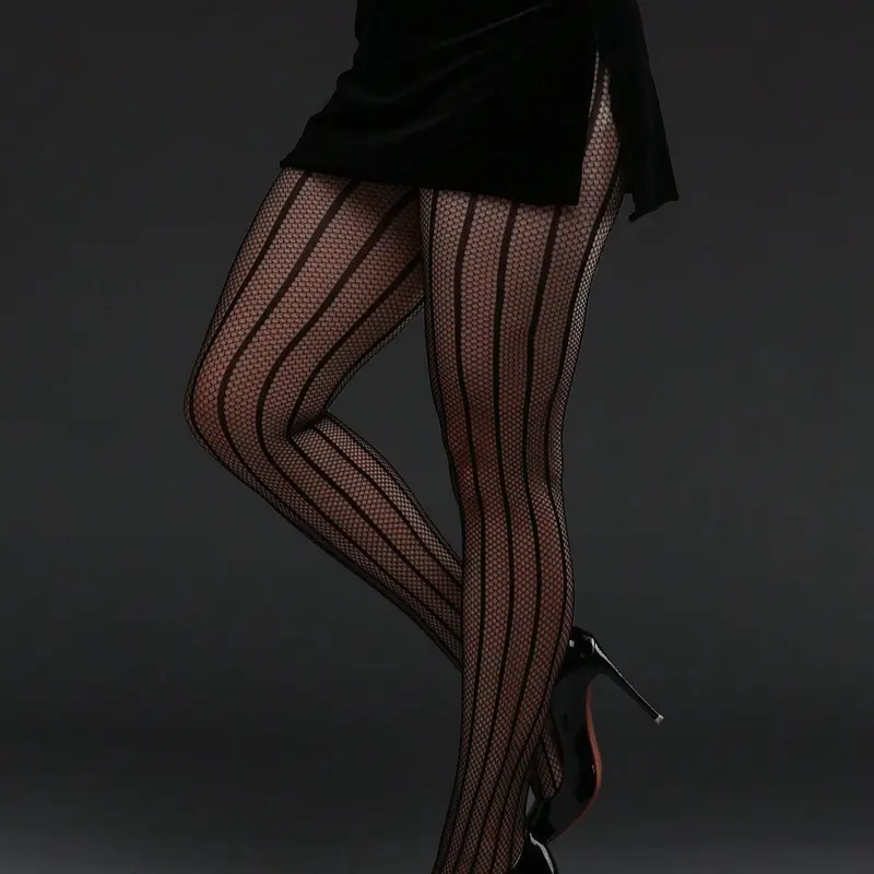 Women's High Elasticity Striped Fishnet Tights, Suitable for Daily Wear, Spring & Autumn & Fall Fashion, Comfortable Design, Fit