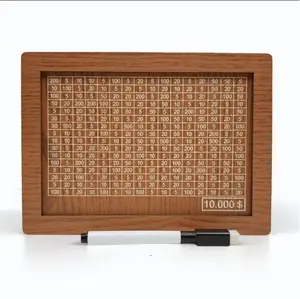 $10000 Larger Size Savings Challenge Box - Cash Vault Wooden Money Savings Box for Adults Kids - Kakeibo Money Bank - Wooden Cash Coin Piggy Bank with Counter and Dry Erase Pen - Brown