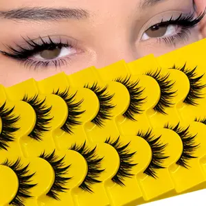 GROINNEYA 7 Pairs Feathery‌ False Eyelashes Cat Eye Lashes Wispy Effectt Faux Mink Eyelashes Full Strip Doll Fake Lashes Manga Style Criss-Cross Eyelashes Suitable For Party&Daily Date Makeup