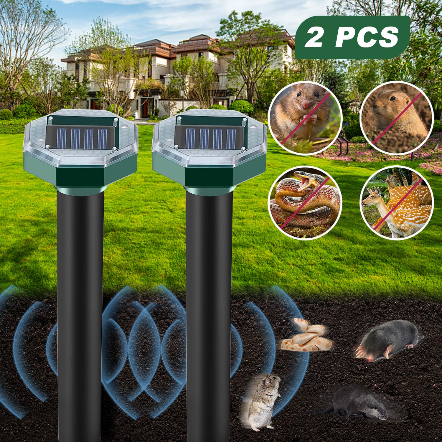 Pack of 2 Solar Mole Repellent Sonic Gopher Repellent Vole Chaser Mole Deterrent Sonic Spikes Repellent Ultrasonic Pest Control Outdoor Keep Moles Out of Yard Lawn