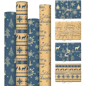 12 Sheet Blue Christmas Wrapping Paper Santa Snowman Snowflake Christmas  Wrap Paper Craft DIY for Xmas christmas Winter Birthday DIY Crafts  Wrapping