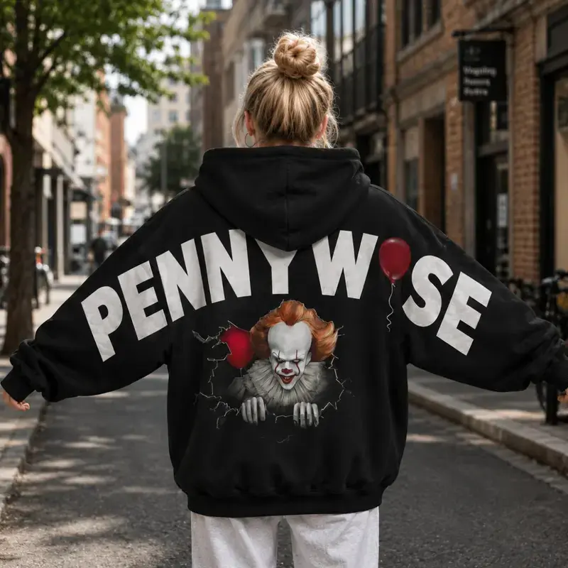 IT Pennywise Shoulder-to-Shoulder Hoodie, IT Movie Graphic Sweatshirt, Pennywise Merch, Horror Fan Apparel, Dark Streetwear, Horror Movie Outfit, Film Lover Gift